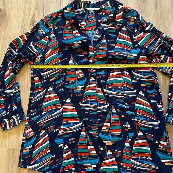 SOFT SURROUNDINGS Multicolor Sailboat Button-Up Long Sleeve Petite Large Cupro - Picture 5 of 7